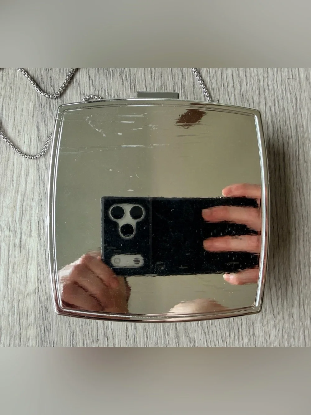 SEALED Source Unknown Silver Chanel Crystal Inset Perfume Bottle Clutch on Chain